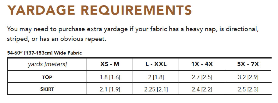 Fabric requirements for the Saturday Skirt Set by Friday Pattern co.
