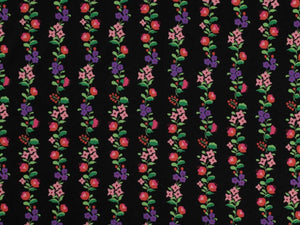 VISCOSE ECOVERO™ CREPE • ROBERTA FLORAL STRIPE  • Black $52.00/metre