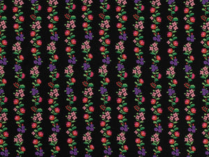 VISCOSE ECOVERO™ CREPE • ROBERTA FLORAL STRIPE  • Black $52.00/metre