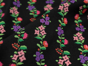 VISCOSE ECOVERO™ CREPE • ROBERTA FLORAL STRIPE  • Black $52.00/metre