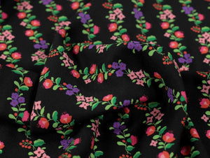 VISCOSE ECOVERO™ CREPE • ROBERTA FLORAL STRIPE  • Black $52.00/metre