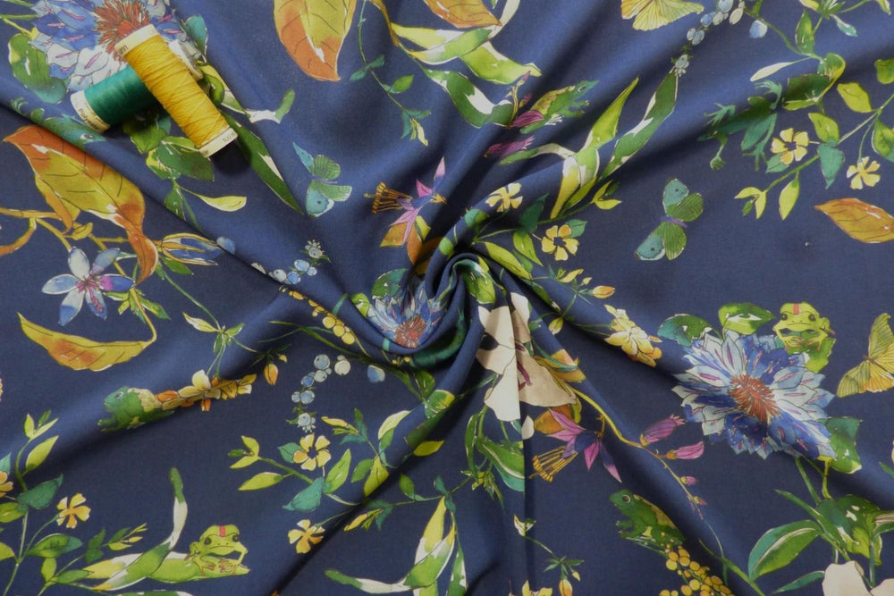 VISCOSE CHALLIS LAWN • THE FROGS & THE BUTTERFLIES $38/metre