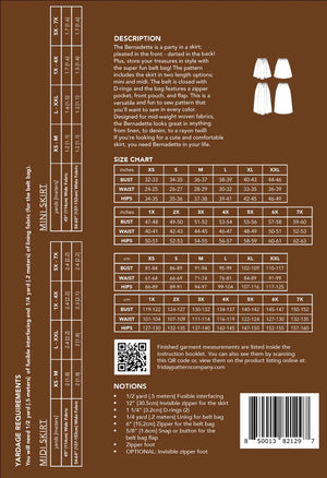 By FRIDAY PATTERN CO, the Bernadette Skirt at Pattern Scissors Frock - sizing & fabric requirements 