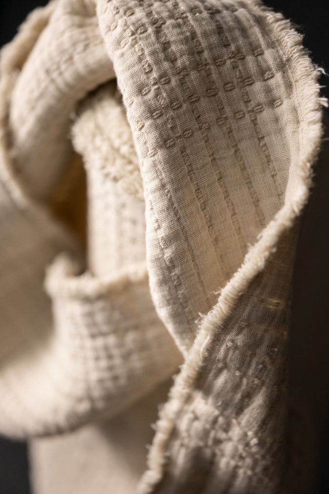 COTTON JACQUARD SOFT STITCH • Ecru •  Remnant 55cm