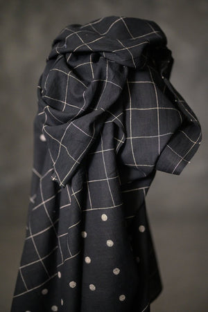 INDIAN COTTON • Midnight Orchard Jamdani $56.00/metre