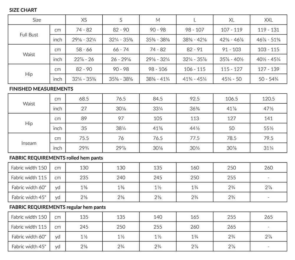 Olo Pant chart