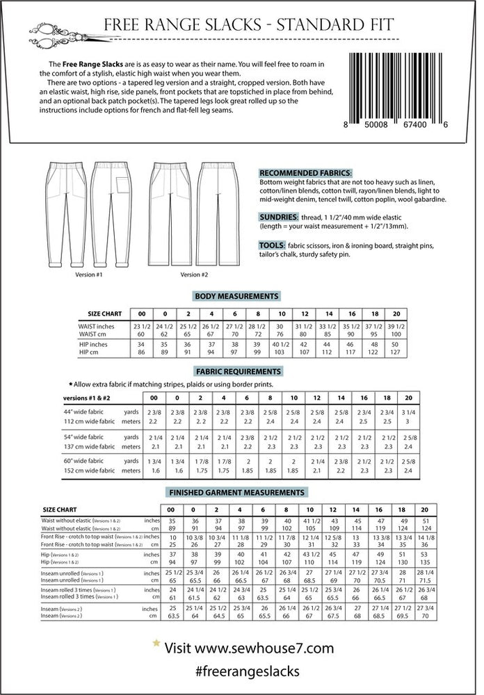 FREE-RANGE SLACKS • Pattern • Sew House 7