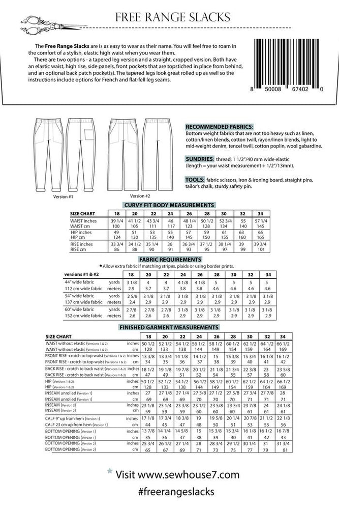 FREE-RANGE SLACKS • Pattern • Sew House 7