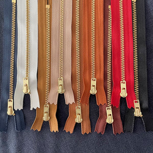 YKK® METAL ZIPPER • Assorted Colours • Brass finish