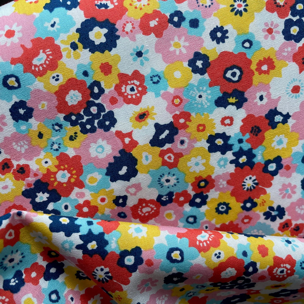 COTTON BROADCLOTH •  BLOOM GARDEN • Red $22.00/metre