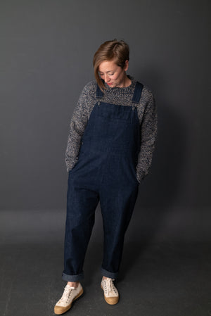 Denim dungarees – M&M Kojima. Model wears size 12.