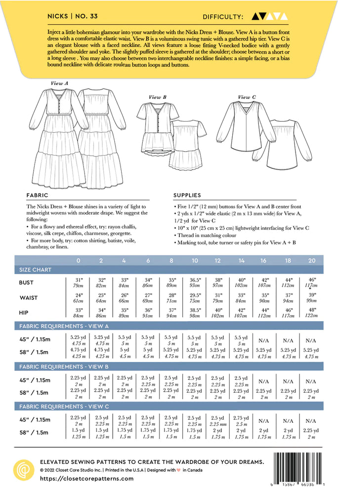 NICKS DRESS & BLOUSE • Pattern