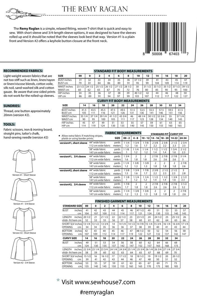 REMY RAGLAN • Pattern • Sew House 7