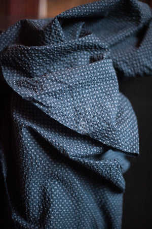 COTTON SEERSUCKER • TOTTORRI CROSS • Navy $64.00/metre