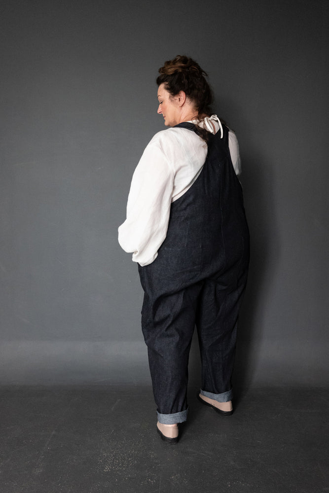 Model Claire is wearing the Harlenes in 9oz Hemp/Organic Cotton Denim, Claire is a UK size 26, and 5.8.