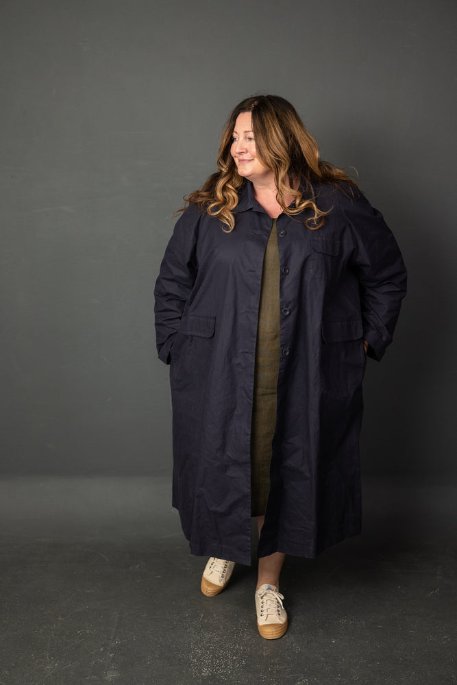 The September Coat sewing pattern by Merchant & Mills, sewn in an Organic Cotton Oilskin