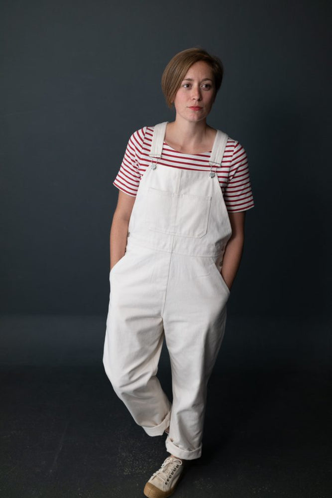 Pale dungarees – M&M 11.5oz Ecru Denim. Model wears size 12.