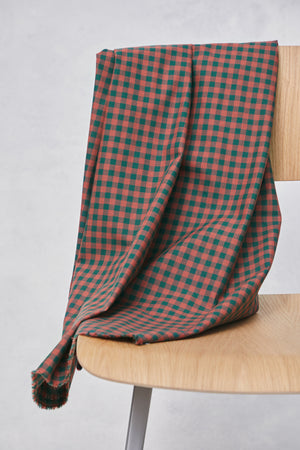 ORGANIC COTTON • OXFORD • GINGHAM • Bottle Green & Coral Red $52.00/metre