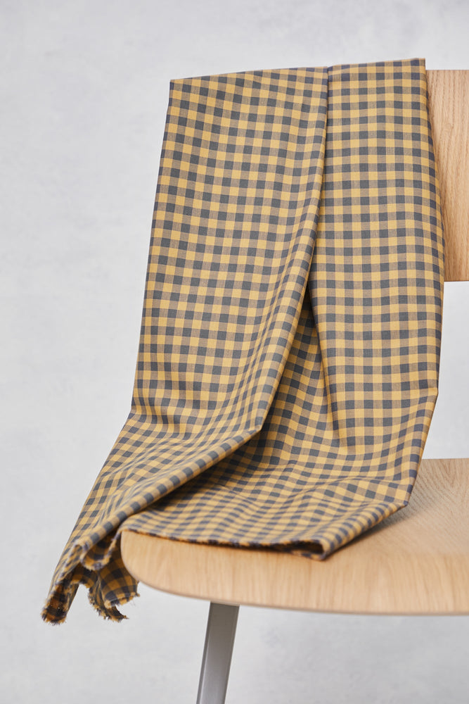 ORGANIC COTTON • OXFORD • GINGHAM • Dry Mustard & Calm Grey SALE $36/per metre