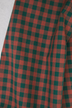 ORGANIC COTTON • OXFORD • GINGHAM • Bottle Green & Coral Red SALE $36/per metre