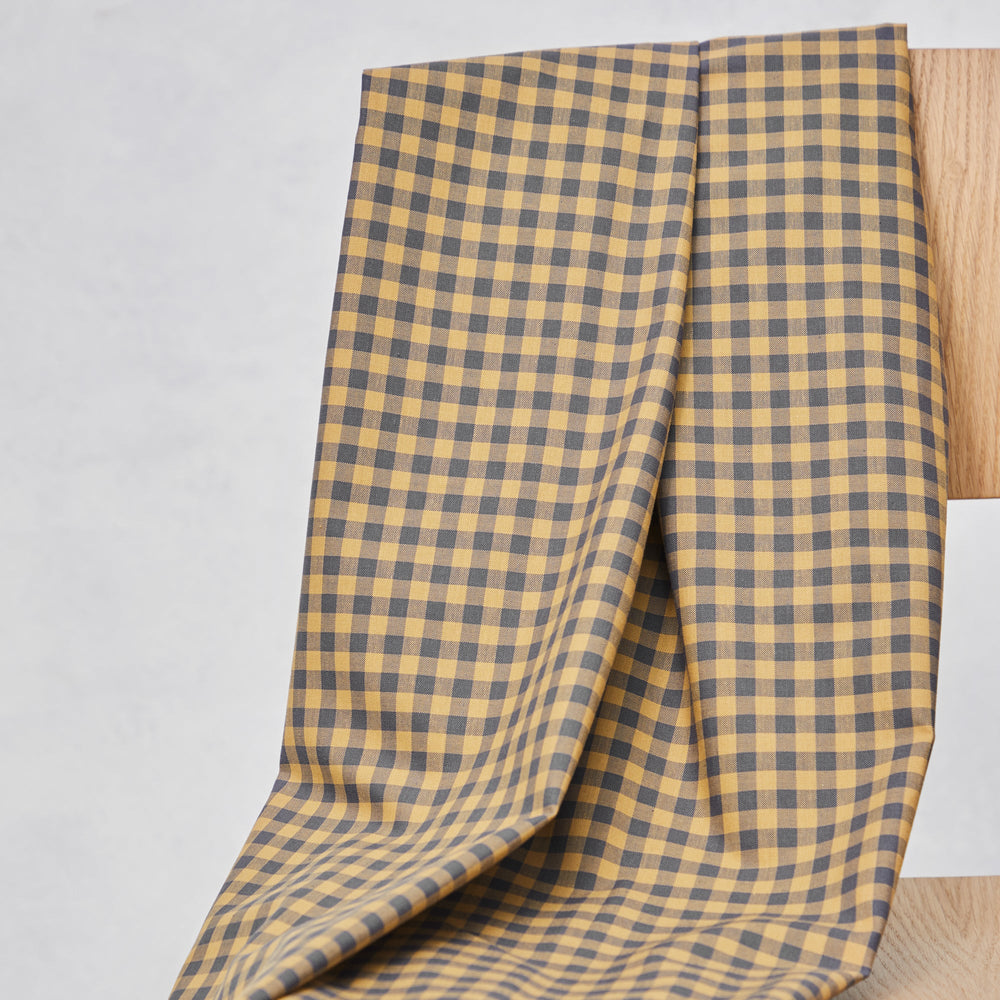 ORGANIC COTTON • OXFORD • GINGHAM • Dry Mustard & Calm Grey $52.00/metre