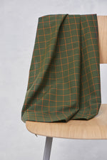 ORGANIC COTTON • OXFORD • GRID • Khaki Green & Pumpkin SALE $36/per metre