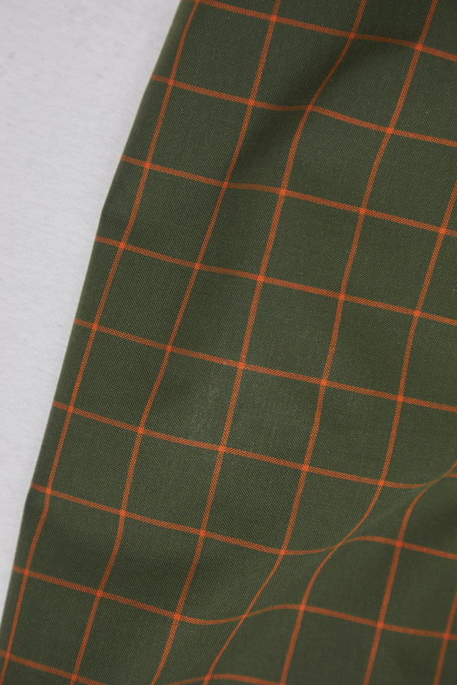 ORGANIC COTTON • OXFORD • GRID • Khaki Green & Pumpkin SALE $36/per metre