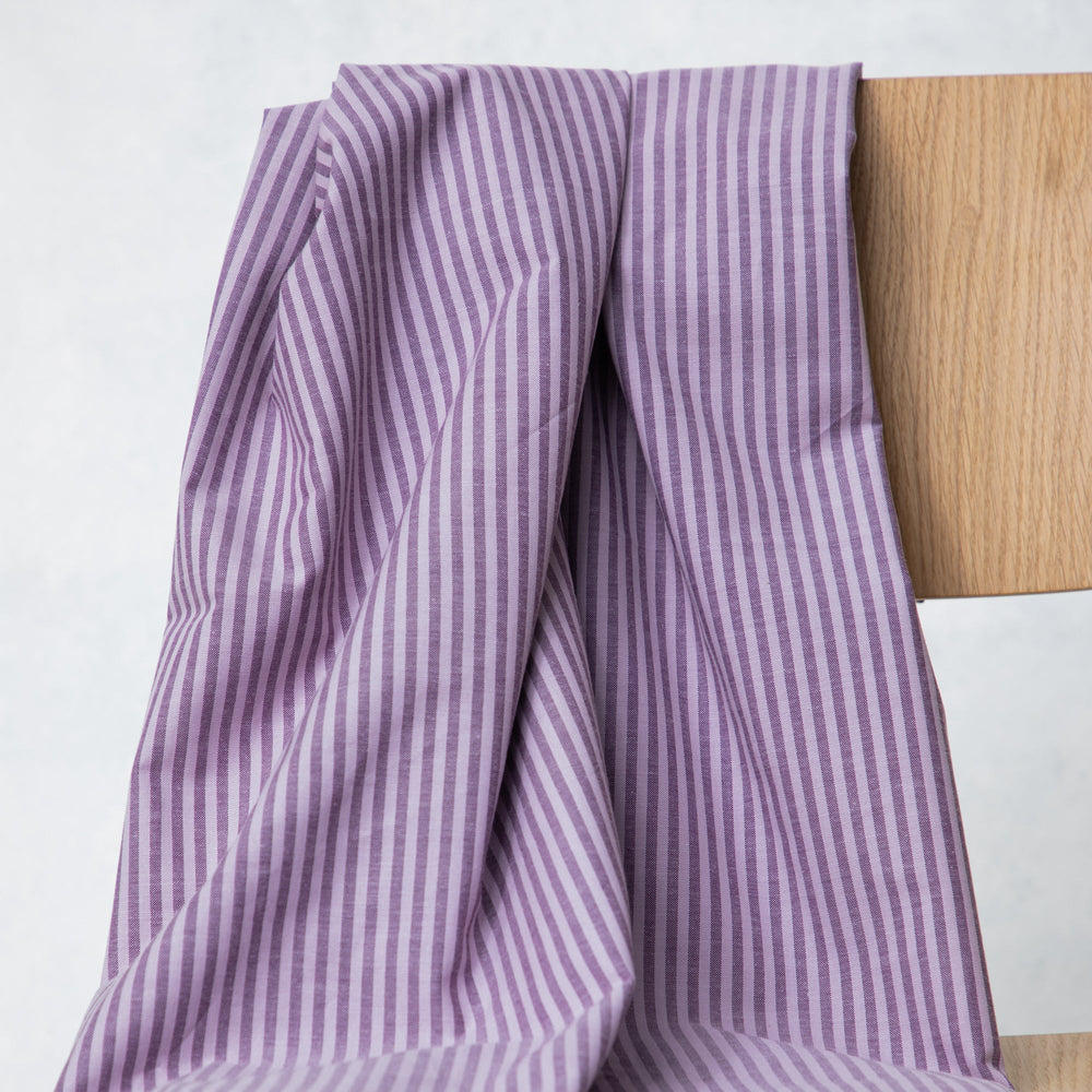 ORGANIC COTTON • OXFORD • STRIPE • Lilac & Plum $52.00/metre