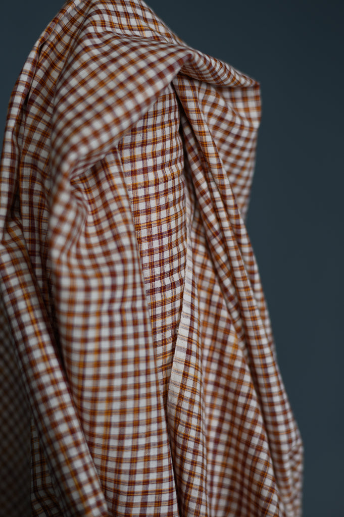 INDIAN COTTON • Redwood Check $36.00/metre – Pattern Scissors Frock