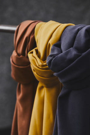 Smooth drape twill tencel Rust, Amber & Blueberry